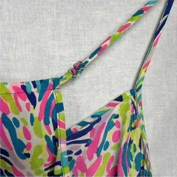 Lilly Pulitzer Silk Dusk Tank Top Indigo Palm Print Pink Blue Small - Picture 6 of 10